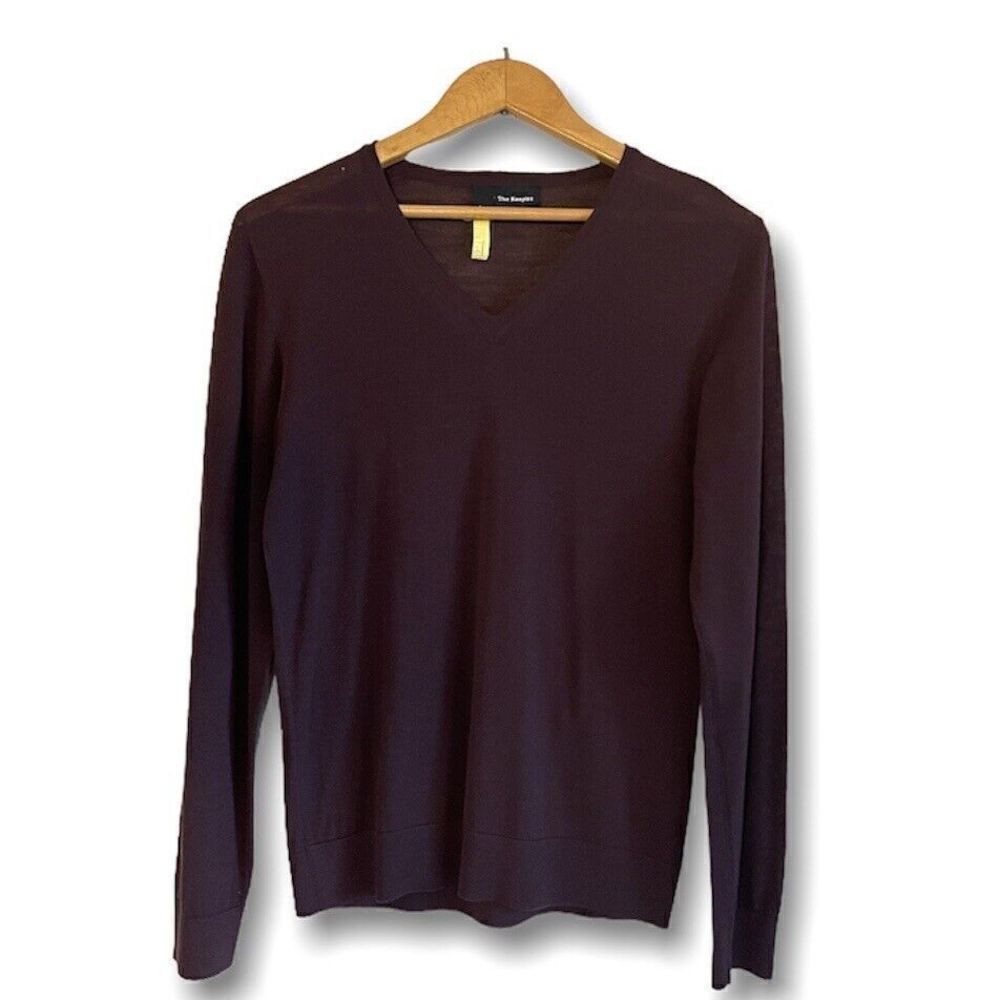 The Kooples Mens Sweater V Neck Merino Wool Lightweight Burgundy Sz M